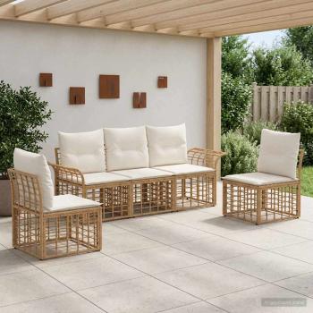 ARDEBO.de - Outdoor-Sofagarnitur 5 Stk. Natürlich und Cremweiß Polyester