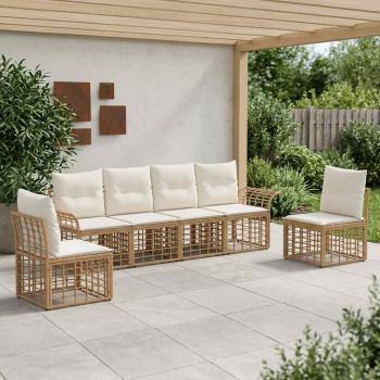 ARDEBO.de - Outdoor-Sofagarnitur 6 stk. Natürlich und Cremweiß Polyester
