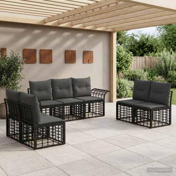ARDEBO.de - Outdoor-Sofagarnitur 7 stk. Schwarz und Dunkelgrau Polyester
