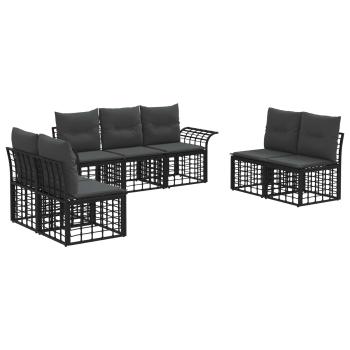 Outdoor-Sofagarnitur 7 stk. Schwarz und Dunkelgrau Polyester