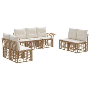 Outdoor-Sofagarnitur 7 stk. Natürlich und Cremweiß Polyester