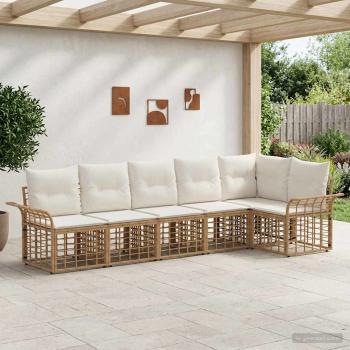 ARDEBO.de - Outdoor-Sofagarnitur 6 stk. Natürlich und Cremweiß Polyester