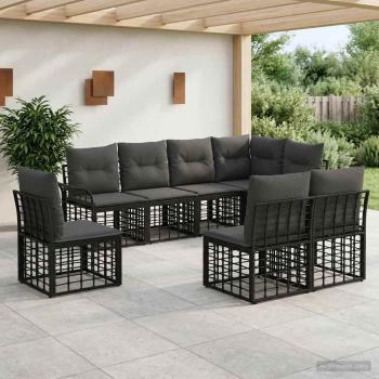 ARDEBO.de - Outdoor-Sofagarnitur 8 stk. Schwarz und Dunkelgrau Polyester