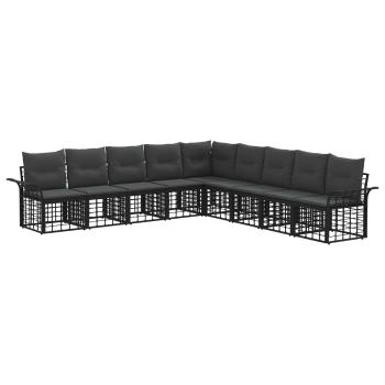 Outdoor-Sofagarnitur 9 stk. Schwarz und Dunkelgrau Polyester