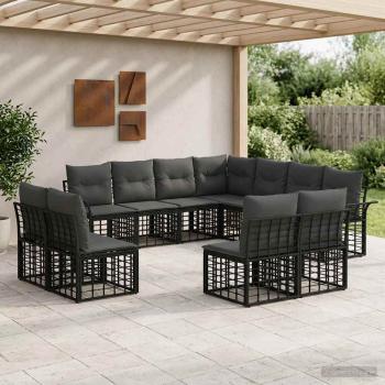 ARDEBO.de - Outdoor-Sofagarnitur 11 stk. Schwarz und Dunkelgrau Polyester