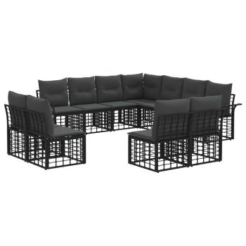 Outdoor-Sofagarnitur 11 stk. Schwarz und Dunkelgrau Polyester