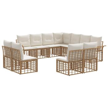 Outdoor-Sofagarnitur 11 stk. Nat?rlich und Cremwei? Polyester