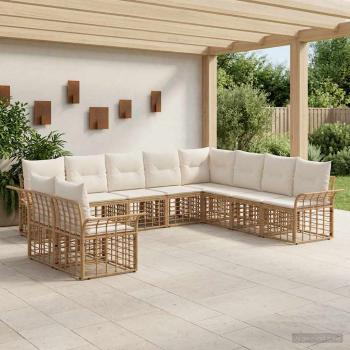 ARDEBO.de - Outdoor-Sofagarnitur 10 stk. Natürlich und Cremweiß Polyester