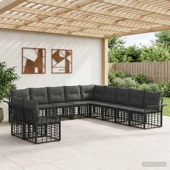ARDEBO.de - Outdoor-Sofagarnitur 11 stk. Schwarz und Dunkelgrau Polyester
