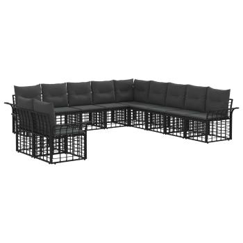 Outdoor-Sofagarnitur 11 stk. Schwarz und Dunkelgrau Polyester