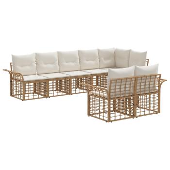 Outdoor-Sofagarnitur 8 stk. Natürlich und Cremweiß Poly-Rattan