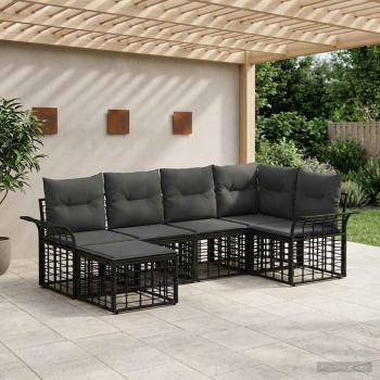 ARDEBO.de - Outdoor-Sofagarnitur 6 stk. Schwarz und Dunkelgrau Polyester