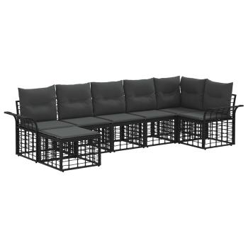Outdoor-Sofagarnitur 7 Stk. Schwarz und Dunkelgrau Polyester