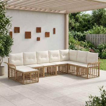 ARDEBO.de - Outdoor-Sofagarnitur 8 stk. Natürlich und Cremweiß Polyester