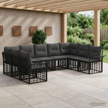 ARDEBO.de - Outdoor-Sofagarnitur 9 stk. Schwarz und Dunkelgrau Polyester