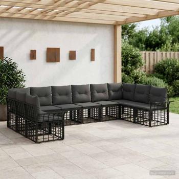 ARDEBO.de - Outdoor-Sofagarnitur 10 stk. Schwarz und Dunkelgrau Polyester