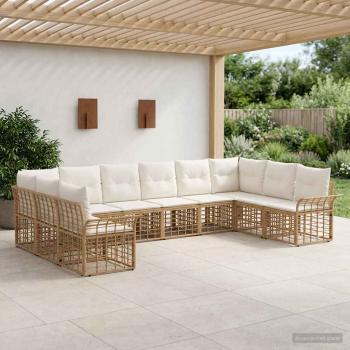 ARDEBO.de - Outdoor-Sofagarnitur 10 stk. Nat?rlich und Cremwei? Polyester