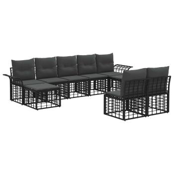 Outdoor-Sofagarnitur 9 stk. Schwarz und Dunkelgrau Polyester