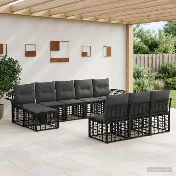 ARDEBO.de - Outdoor-Sofagarnitur 9 stk. Schwarz und Dunkelgrau Polyester