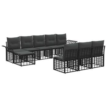 Outdoor-Sofagarnitur 9 stk. Schwarz und Dunkelgrau Polyester