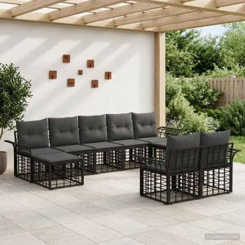 ARDEBO.de - Outdoor-Sofagarnitur 9 stk. Schwarz und Dunkelgrau Polyester