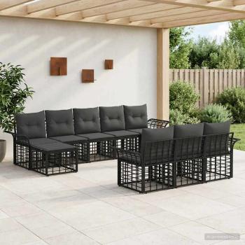 ARDEBO.de - Outdoor-Sofagarnitur 10 stk. Schwarz und Dunkelgrau Polyester