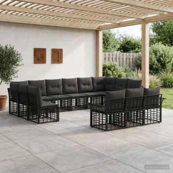 ARDEBO.de - Outdoor-Sofagarnitur 13 stk. Schwarz und Dunkelgrau Polyester
