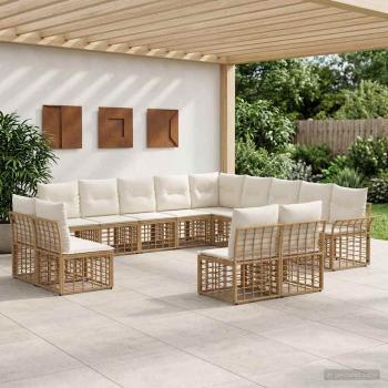ARDEBO.de - Outdoor-Sofagarnitur 13 stk. Natürlich und Cremweiß Polyester