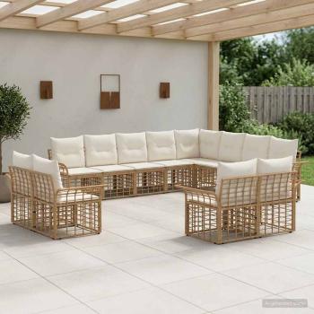 ARDEBO.de - Outdoor-Sofagarnitur 12 stk. Natürlich und Cremweiß Polyester