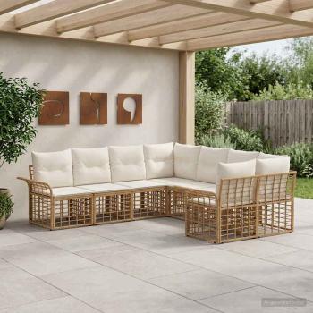 ARDEBO.de - Outdoor-Sofagarnitur 8 stk. Natürlich und Cremweiß Polyester
