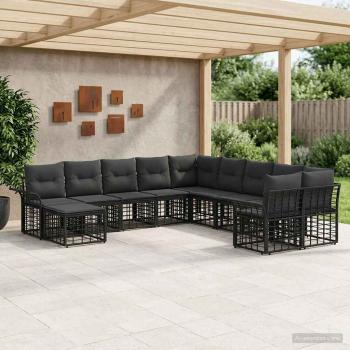 ARDEBO.de - Outdoor-Sofagarnitur 11 stk. Schwarz und Dunkelgrau Polyester