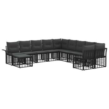 Outdoor-Sofagarnitur 11 stk. Schwarz und Dunkelgrau Polyester