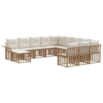 Gartensofa-set 12 stk. Nat?rlich und Cremwei? Poly-Rattan