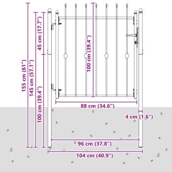 Zauntor ASTEN 100 x 100 cm Metall Schwarz Abschließbar