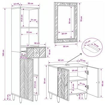 Badezimmerschrank-Set mit Schubladen 3 pcs Massivholz Mango