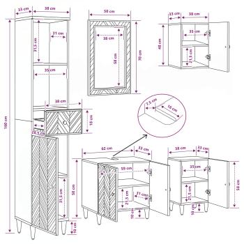 Badezimmerschrank-Set mit Schubladen 5 pcs Massivholz Mango