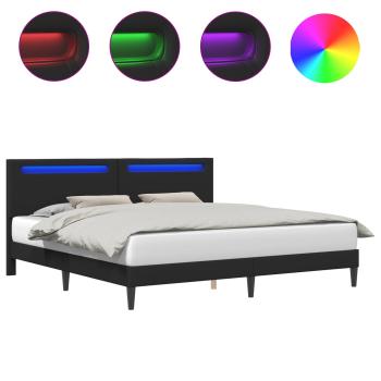 Bettrahmen mit LED-Lichtleisten Schwarz 180 x 200 cm Kunstleder