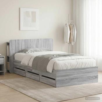 ARDEBO.de - Bettgestell mit Stauraum und Kopfteil Sonoma-Grau 75 x 190 cm