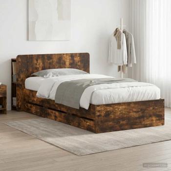 ARDEBO.de - Bettgestell mit Stauraum und Kopfteil Räuchereiche 90 x 200 cm