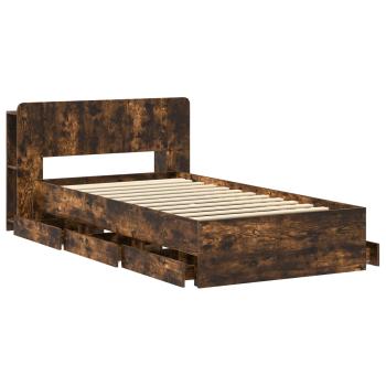 Bettgestell mit Stauraum und Kopfteil Räuchereiche 90 x 200 cm