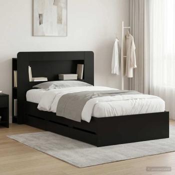 ARDEBO.de - Bettgestell mit Stauraum und Kopfteil Schwarz 75 x 190 cm