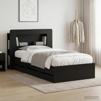 ARDEBO.de - Bettgestell mit Stauraum Schwarz 90 x 190 cm Holzwerkstoff