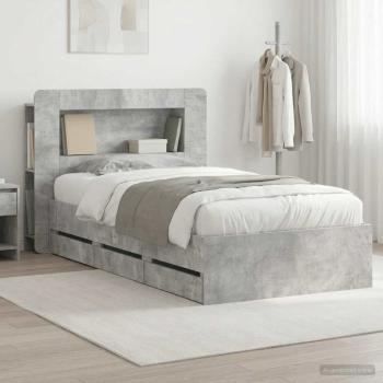 ARDEBO.de - Bettgestell mit Stauraum und Kopfteil Betongrau 90 x 190 cm