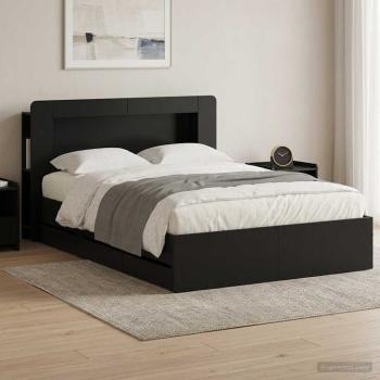 ARDEBO.de - Bettgestell mit Stauraum und Kopfteil Schwarz 150 x 200 cm