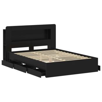 Bettgestell mit Stauraum und Kopfteil Schwarz 150 x 200 cm