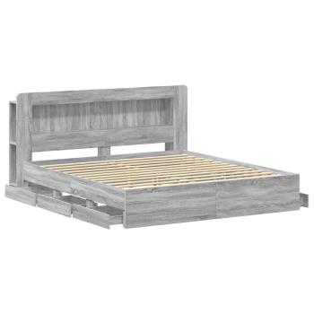 Bettgestell mit Stauraum und Kopfteil Sonoma-Grau 180 x 200 cm