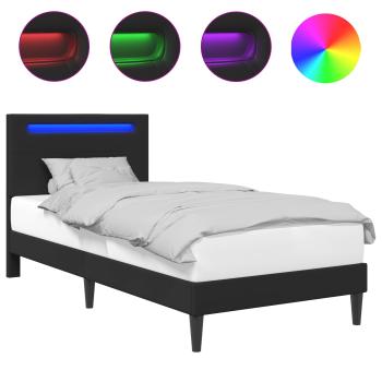 Bettrahmen mit LED-Lichtleisten Schwarz 90 x 200 cm Kunstleder