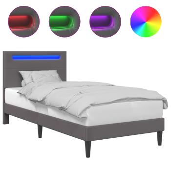 Bettrahmen mit LED-Lichtleisten Grau 100 x 200 cm Kunstleder