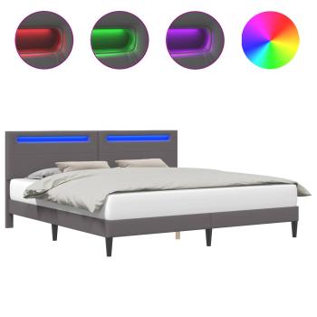 Bettrahmen mit LED-Lichtleisten Grau 200 x 200 cm Kunstleder