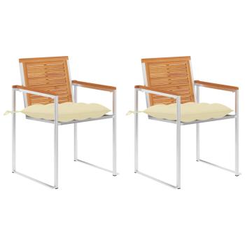 ARDEBO.de - Gartenstühle mit Kissen 2 Stk. Massivholz Akazie und Stahl